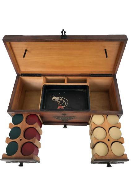 VINTAGE POKER CHIPS AND PLAYING CARDS WITH BOX (1 of 9)