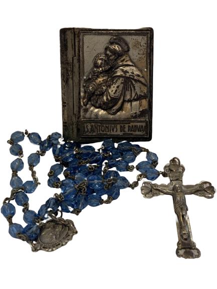 VINTAGE ROSARY IN A SILVER BIBLE- STERLING CROSS (1 of 6)
