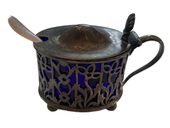 VINTAGE STERLING AND COBOLT SALT W/ SPOON (1 of 3)