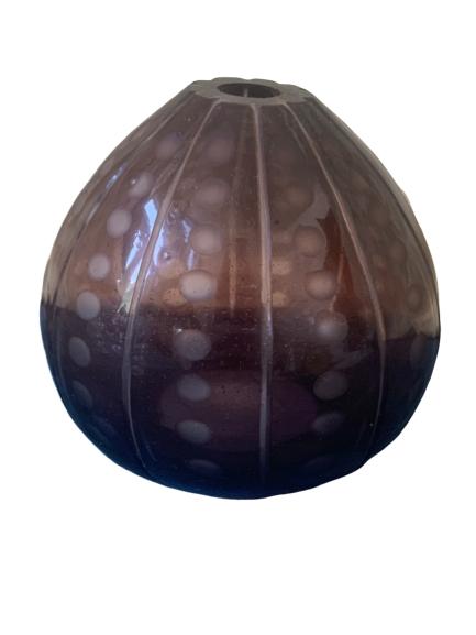 AMETHYST URCHIN ART GLASS DOTS ROUND VASE SIGN FJ: AMETHYST URCHIN ART GLASS ROUNDED VASE DOT DETAIL - 3.5" tall x 3.5" wide - GREAT condition!