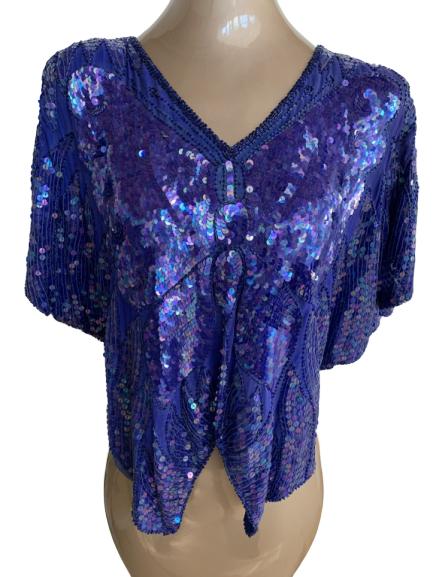 VTG LOVE DARLING BLUE BEADED SILK BUTTERFLY TOP M: VTG LOVE DARLING BLUE BEADED SILK BUTTERFLY TOP M - Medium best up to 38" bust - Beautiful butteryfly style beadwork and detail - Good vintage condition