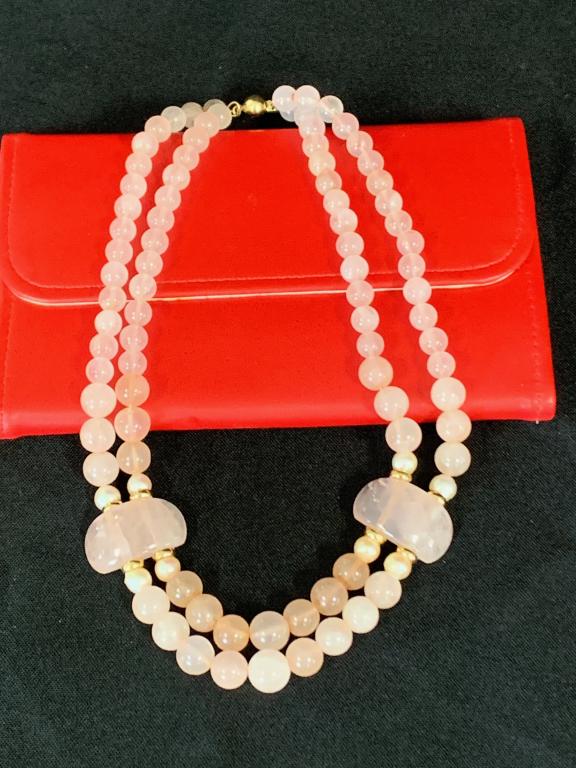 VINTAGE PINK ROSE QUARTZ BEADED NECKLACE (1 of 4)