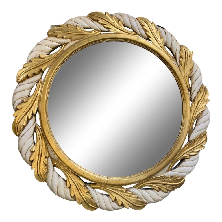 ROUND 45" HAND CARVED/PAINTED GOLD LEAVES MIRROR (1 of 6)