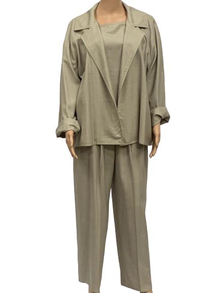 ZORAN 3 PC WOOL SILK PANTS TOP SUIT BEIGE LARGE (1 of 5)
