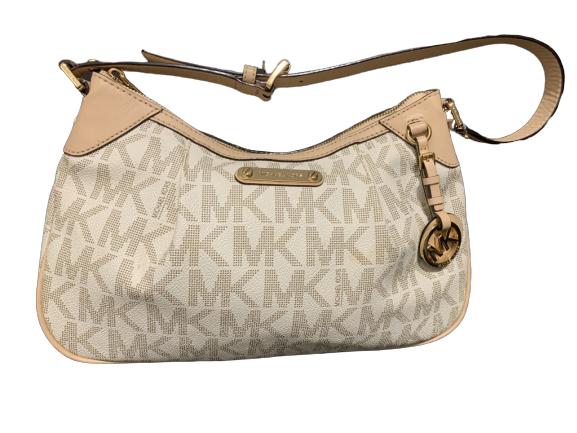 MICHAEL KORS SIGNATURE LEATHER HANDBAG: MICHAEL KORS SIGNATURE LEATHER HANDBAG -12" X 9"