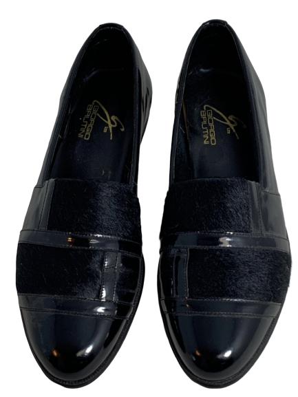 GIORGIO BRUTINI BLACK LEATHER AND FUR LOAFERS 8.5 (1 of 6)