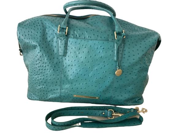 NEW! LARGE BRAHMIN TURQUOISE LEATHER OVERNIGHT BAG (1 of 5)
