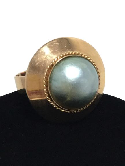 18K GOLD BLACK MOBE PEARL CABACHON DOMED RING (1 of 7)