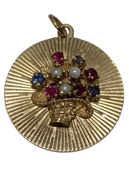 CUSTOM 14K GOLD SAPPHIRE RUBY BASKET PENDANT (1 of 8)