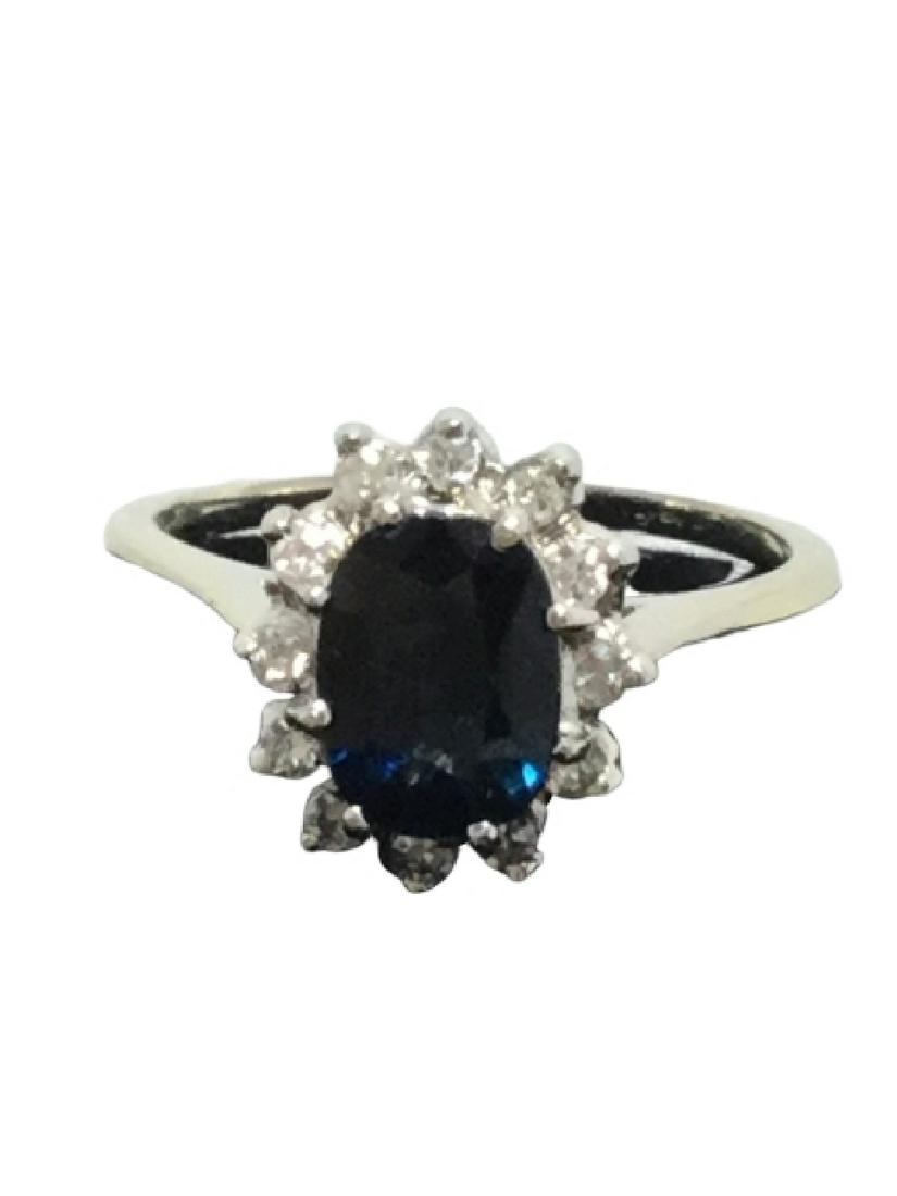 14K  GOLD SAPPHIRE DIAMONDS COCKTAIL RING SZ 7 1/2 (1 of 5)
