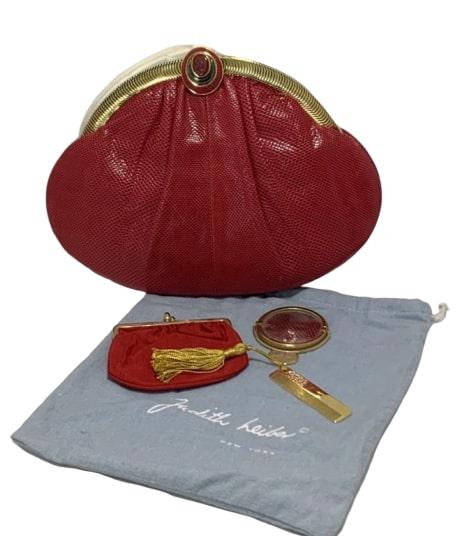 JUDITH LEIBER SEXY RED SNAKESKIN GOLD FRAME PURSE (1 of 9)
