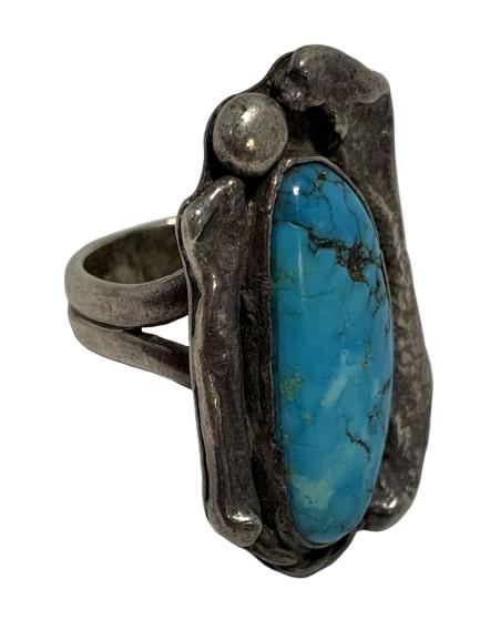 NAVAJO TURQUOISE STERLING SILVER BAR DOT RING SZ 9 (1 of 10)