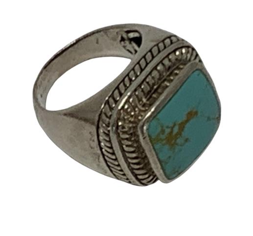 STERLING SILVER SQUARE TURQUOISE BOLD RING SZ 6.5 (1 of 6)