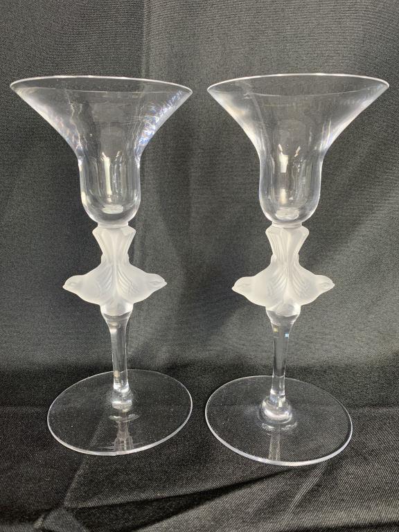 PAIR OF GORGEOUS LALIQUE STYLE CANDLESTICKS (1 of 3)