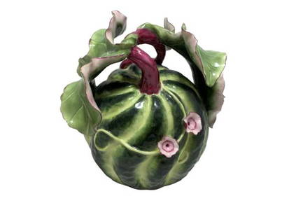 KATHERINE HOUSTONHANDPAINTED PORCELAIN WATERMELLON: KATHERINE HOUSTON HANDPAINTED PORCELAIN WATERMELLON-Signed Katherine Houston '01- 7.75" H x 6"W-Very good condition