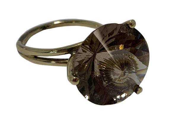 14K YLW GOLD CUSTOM SET LARGE SMOKY TOPAZ RING 6.5 (1 of 8)