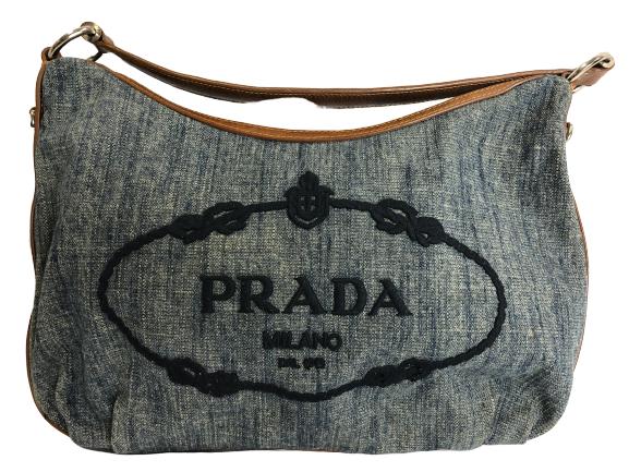VINTAGE PRADA DENIM EMBROIDERED HANDBAG (1 of 4)