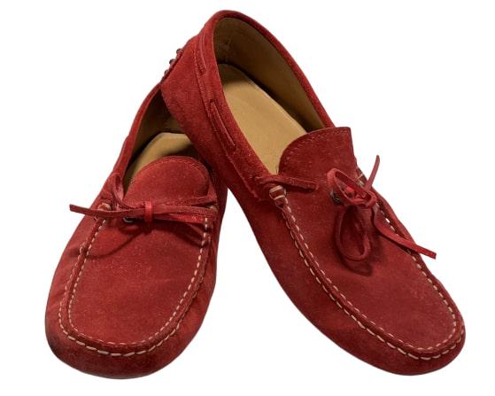 TOD'S RED SUEDE TIE FRONT SHOES LOAFERS MENS US 9: TOD'S RED SUEDE LOAFERS MENS US 9 Men's Gommino red suede loafers with rubber pebble sole. Stamped with Tod's monogram. -Men's US size 9-Good Condition-Made in Italy