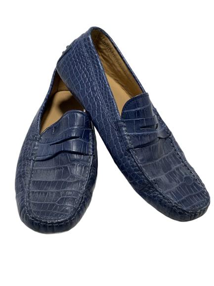 TOD'S BLUE CROC LEATHER LOAFERS SHOES MENS US 9: TOD'S BLUE CROC LEATHER LOAFERS SHOES MENS US 9Men's blue crocodile loafers with leather insole and rubber pebble outsole.-Men's US 9-Good condition-Made in Italy