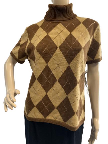 NEW! JONES OF NEW YORK ARGYLE TAN TURTLE NECK: JONES OF NEW YORK ARGYLE TAN SWEATER TURTLE NECK SWEATER -Size large - -100% wool- Glitter threads