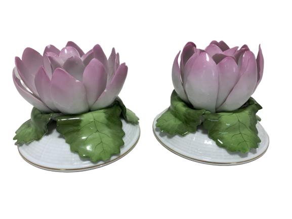 HEREND PINK FLOWER CANDLE HOLDERS (1 of 4)