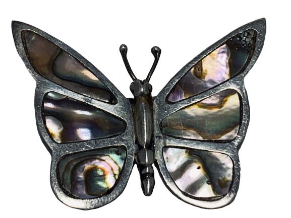 STERLING AND MOTHER OF PEARL BUTTERFLY BROOCH (1 of 5)