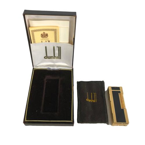 VINTAGE DUNHILL BLACK AND GOLD LIGHTER: VINTAGE DUNHILL BLACK AND GOLD LIGHTER -Very good condition-In orginal box w/ all packaging