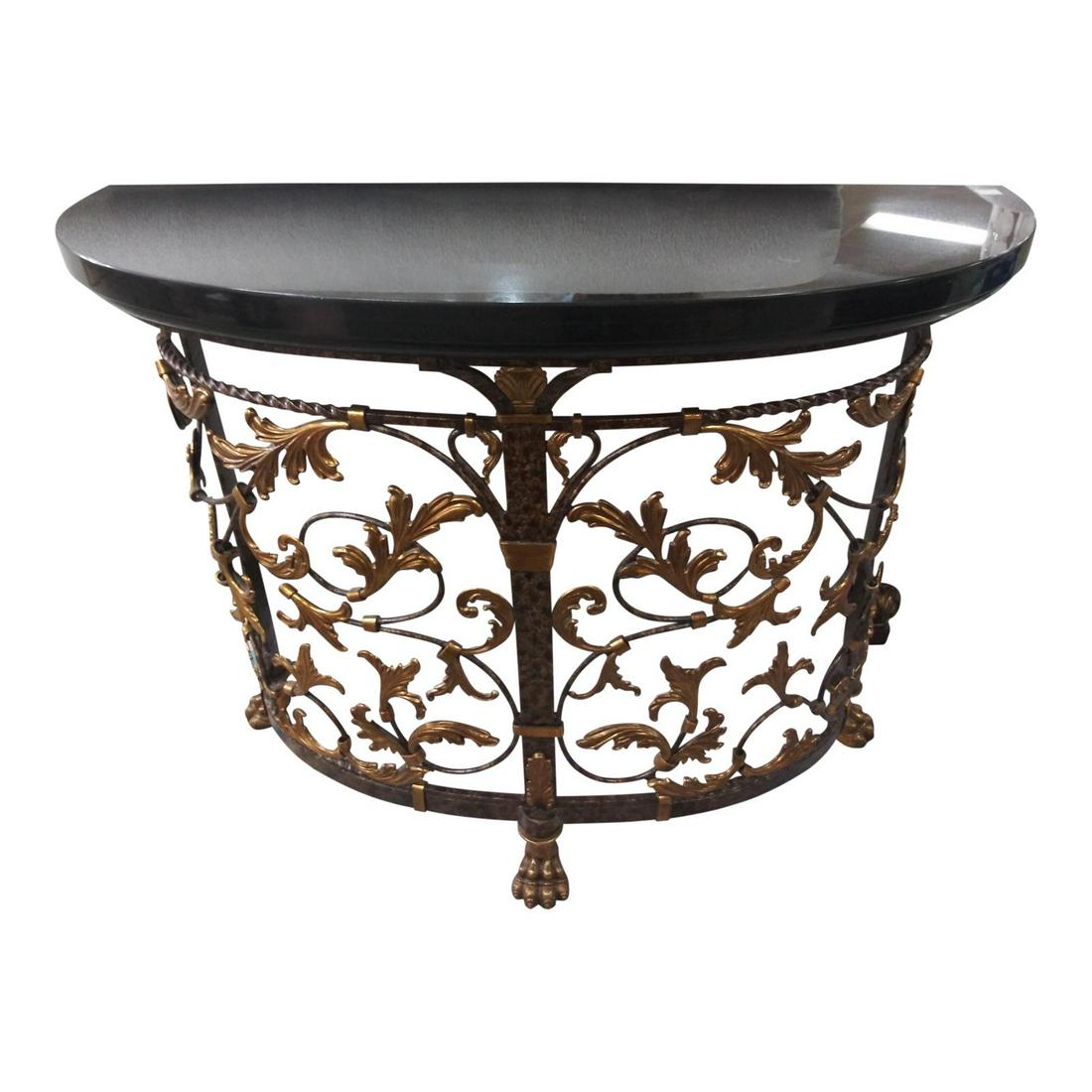 ELEGANT MAITLAND SMITH IRON AND MARBLE CONSOLE: -Maitland Smith console table with marble top and ornamental rod iron construction. - 48" w x 16" d x 38" h -Very well made. -Very good condition