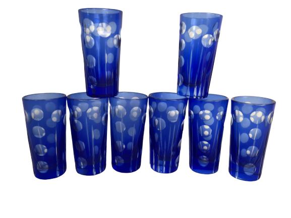 8 VINTAGE BOHEMIAM COBOLT BLUE SHOT GLASSES: 8 VINTAGE BOHEMIAM COBOLT BLUE SHOT GLASSES - 1 3/4" h -Very good vintage condition