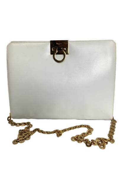 SALVATORE FERRAGAMO WHITE LEATHER HANDBAG: SALVATORE FERRAGAMO WHITE LEATHER HANDBAG - 7.5" h x 10" w - very good condition