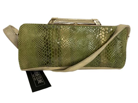 SYLVIE CELINE FAUX SNAKESKIN HANDBAG NEW WITH TAG: SYLVIE CELINE GREEN & GOLD FAUX SNAKESKIN HANDBAG NEW WITH TAG - 6" h x 11" w - new condition