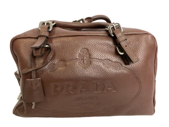 PRADA MOCHA BROWN LEATHER HANDBAG WITH KEY LOCK: PRADA MOCHA BROWN LEATHER HANDBAG WITH KEY LOCK - 8" h x 14" w - very good condition