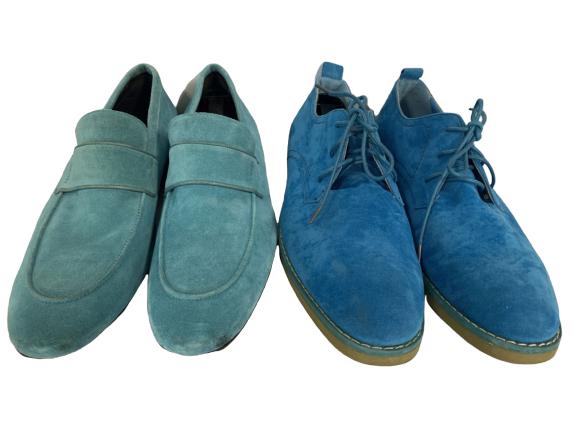 2 PAIRS OF BLUE SUEDE MEN'S SHOES SIZE 10: 2 pairs of suede men's blue shoes Amali blue tie shoes Sand blue driving loafers Size 10 Gently used condition