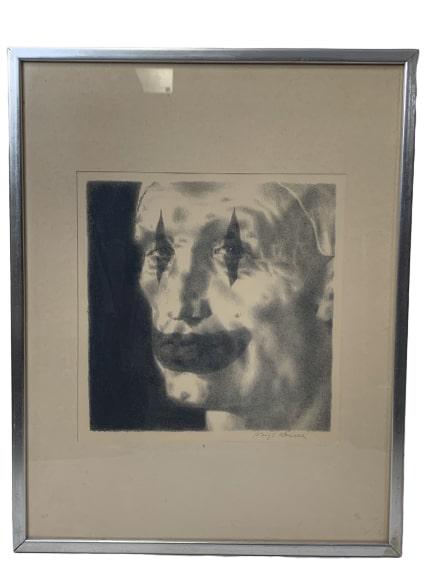 "CLOWN FACE" SIGNED LITHOGRAPH BY JOSEPH HIRSCH: This is a framed lithograph of JOSEPH HIRSH's "Clown Face" in Black & White. Signed in lower right. Measurements: 15" x 19" frame - 10" x 10" artwork