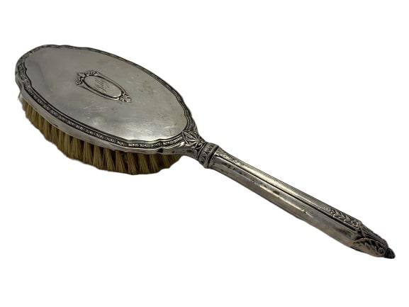 BEAUTIFUL ANTIQUE STERLING SILVER VANITY MIRROR: Engraved "Polly" on backside, sterling deco era vanity hand mirror. 9.5" total length. Good antique condition, see pictures.