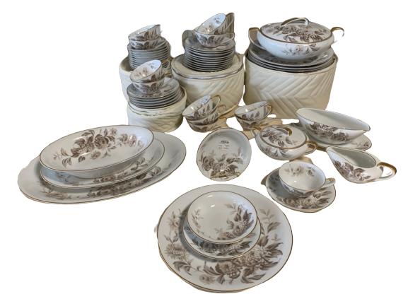 NORITAKE 5142 LASALLE CHINA SERVICE FOR 12: China service by Noritake LaSalle #5142 on bottom of each piece. Includes: - 12 tea cups - soup tureen - 3 oval serving dishes - sugar - creamer - gravy - bread plates - salad plates - dinner plates A