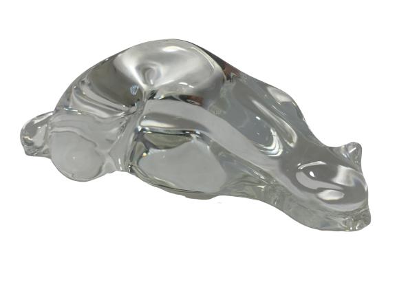 VINTAGE ART GLASS SLEEPING CAT COLLECTIBLE 5": VINTAGE ART GLASS SLEEPING CAT FIGURINE - 5" W