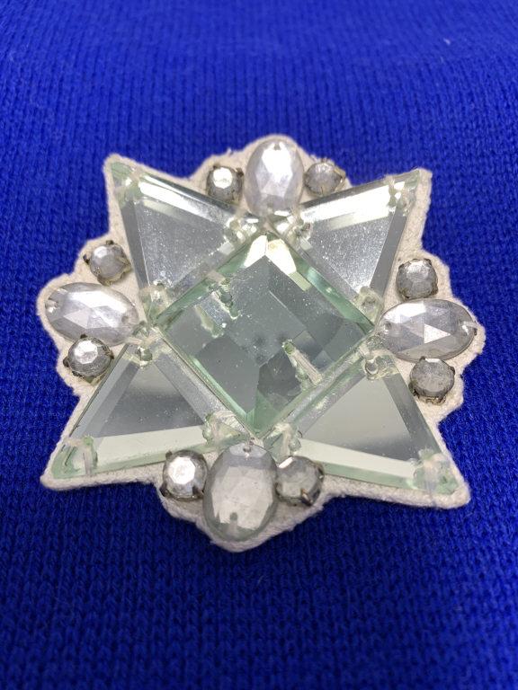 J CREW BROOCH FABRIC W/RHINESTONES 3 INCHES: J CREW BROOCH FABRIC W/RHINESTONES 3 INCHES