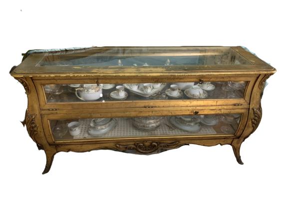 ANTIQUE FRENCH GLASS VIEWABLE BOMBAY CHEST W/SHELS: ANTIQUE FRENCH GLASS VIEWABLE BOMBAY CHEST W/SHELVES - 2 of 2 of these listed, if you need another see our other listing. - 53" wide x 20" deep x 27" tall - ONE door does not stay closed as shown in p