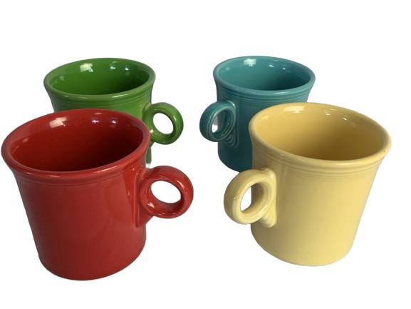 4 VINTAGE FIESTA WARE MULTICOLRED COFFEE MUGS: 4 VINTAGE FIESTA WARE MULTICOLRED COFFEE MUGS -Very good condition