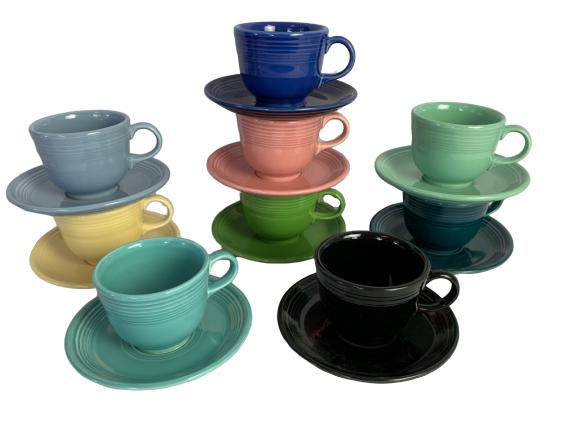 SET OF 9 VINTAGE FIESTA WARE CUPS AND SAUCERS: SET OF 9 VINTAGE FIESTA WARE CUPS AND SAUCERS -Very good condition