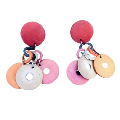 VINTAGE MULTI-COLORED WOOD BEAD EARRINGS PIERCED: VINTAGE MULTI-COLORED WOOD BEAD EARRINGS PIERCED