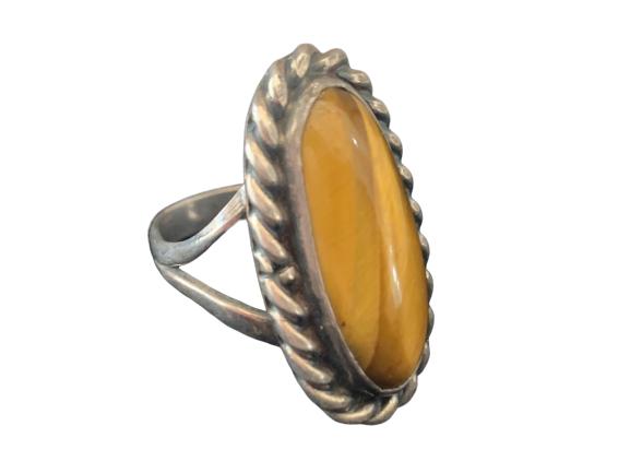 VINTAGE STERLING TIGERS EYE RING 6.5: VINTAGE STERLING SILVER TIGERS EYE RING Mexican Silver 6.9Grams Size 6.5