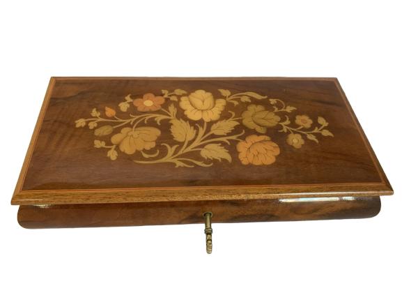 VINTAGE ITALIAN INLAID MUSIC BOX BY BEN RICKERT: VINTAGE ITALIAN INLAID MUSIC BOX BY BEN RICKERT - 10.5" X 4.75" - very good condition