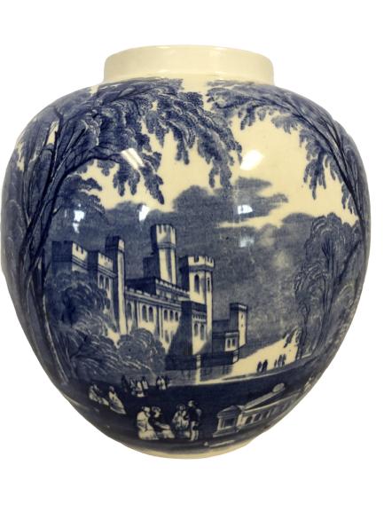 ANTIQUE BLUE WHITE MASON VASE 8": ANTIQUE BLUE WHITE MASON VASE 8"