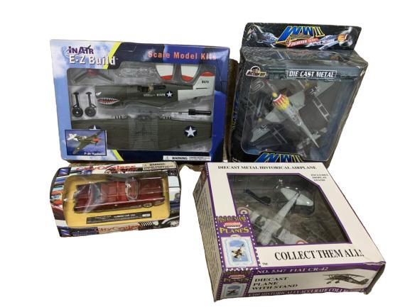 LOT OF COLLECTIBLE MODEL PLANES AND CAR: LOT OF COLLECTIBLE MODEL PLANES AND CAR