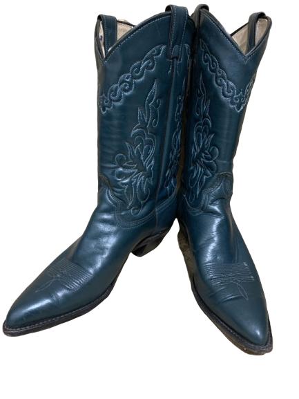 LADIES GREEN LEATHER COWBOY BOOTS 8 1/2: LADIES GREEN LEATHER COWBOY BOOTS 8 1/2
