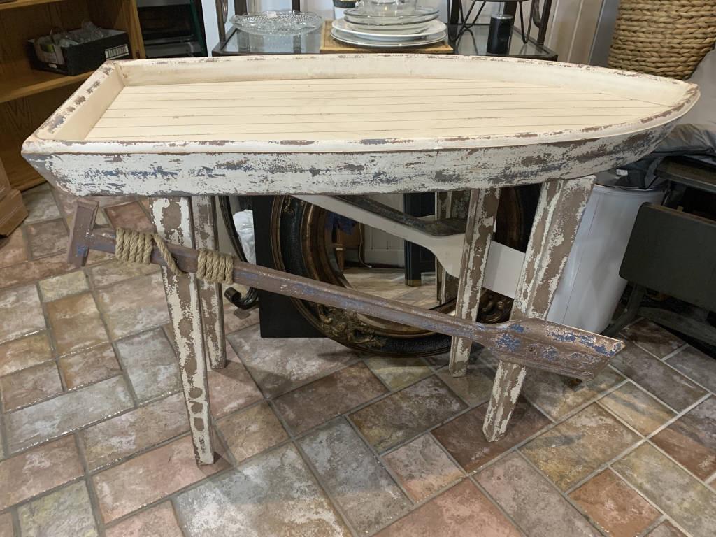 RUSTIC BOAT CONSOLE TABLE: RUSTIC BOAT CONSOLE TABLE