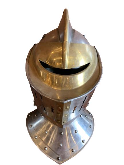 SILVER AND GOLD REPRODUCTION HELM: SILVER AND GOLD REPRODUCTION HELM -SHIELD 13 X 9.5