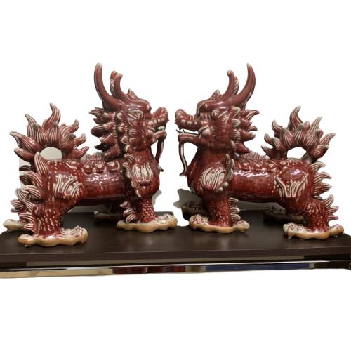 LARGE PAIR OF BURGANDY FOO DOGS 17 3/4": LARGE PAIR OF BURGANDY FOO DOGS -17 3/4" X 17"